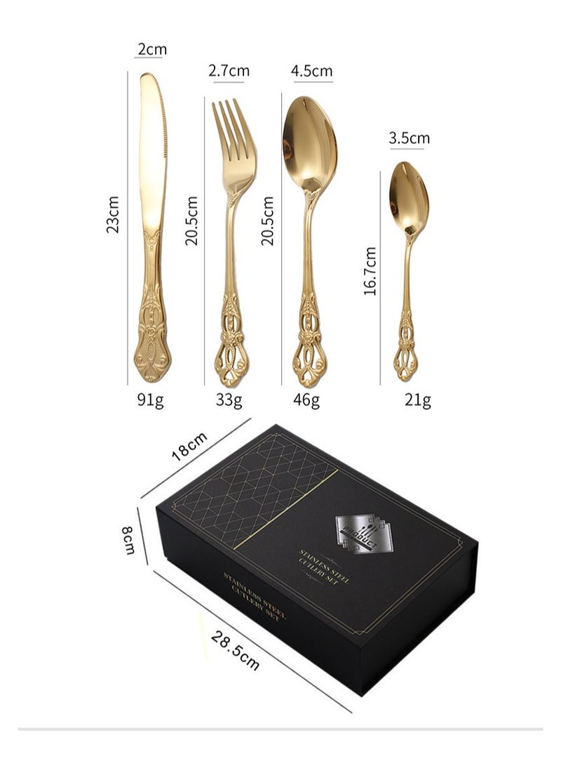 KUYING New Relief 24 Piece Set of Gold-Plated Stainless Steel Western Dining Knife Fork Tableware Set  - Image 3