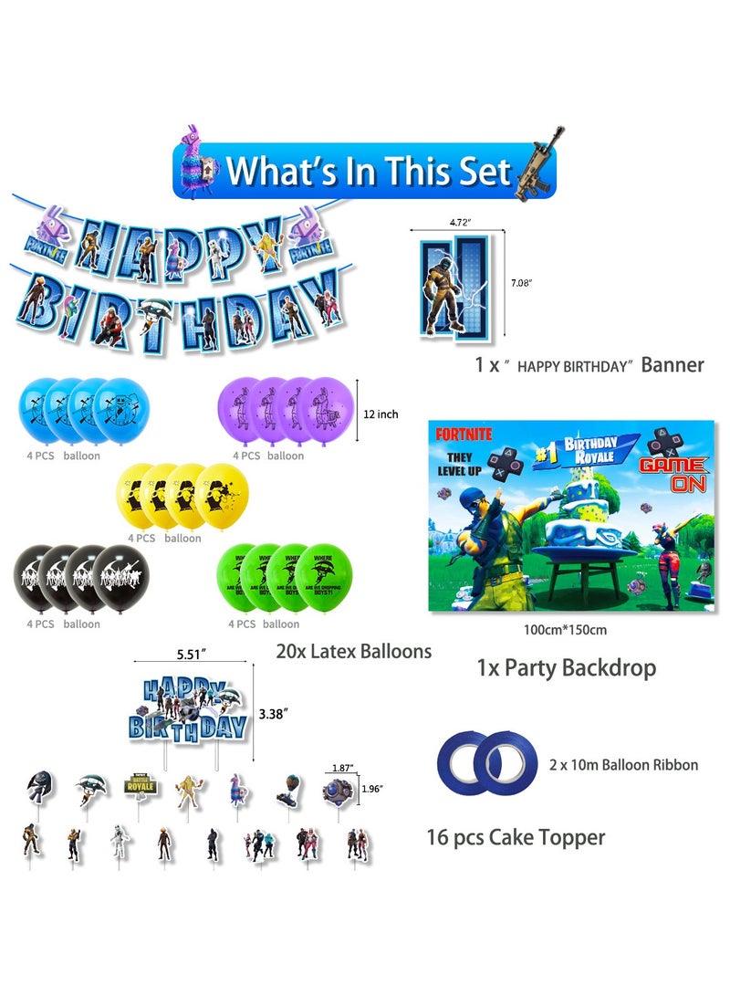 Fortnite Game Theme Birthday Party Decoration Set, Happy Birthday Banner, Bunting, Cake Decorating Topper, Background Cloth and Balloons, Perfect for Boys and Girls Birthday Decoration - Image 2