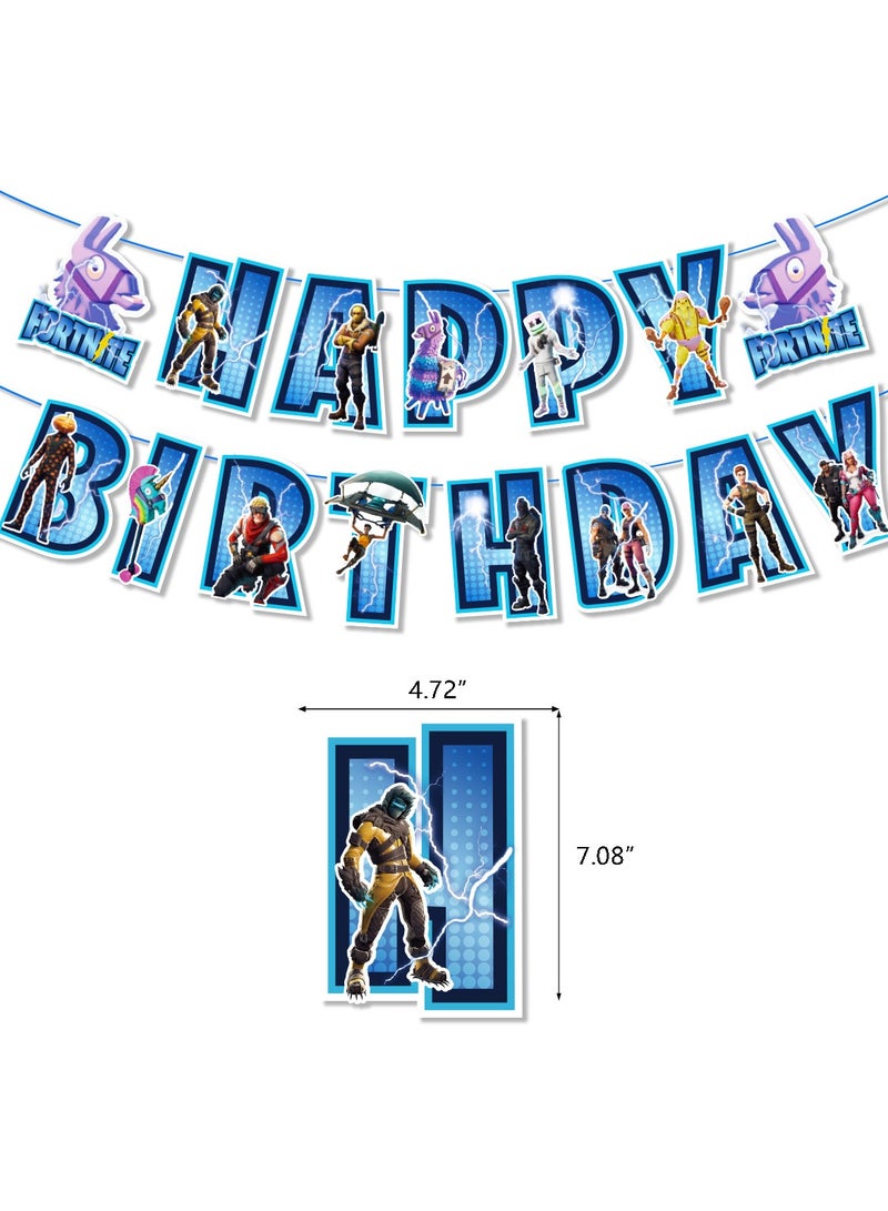 Fortnite Game Theme Birthday Party Decoration Set, Happy Birthday Banner, Bunting, Cake Decorating Topper, Background Cloth and Balloons, Perfect for Boys and Girls Birthday Decoration - Image 3
