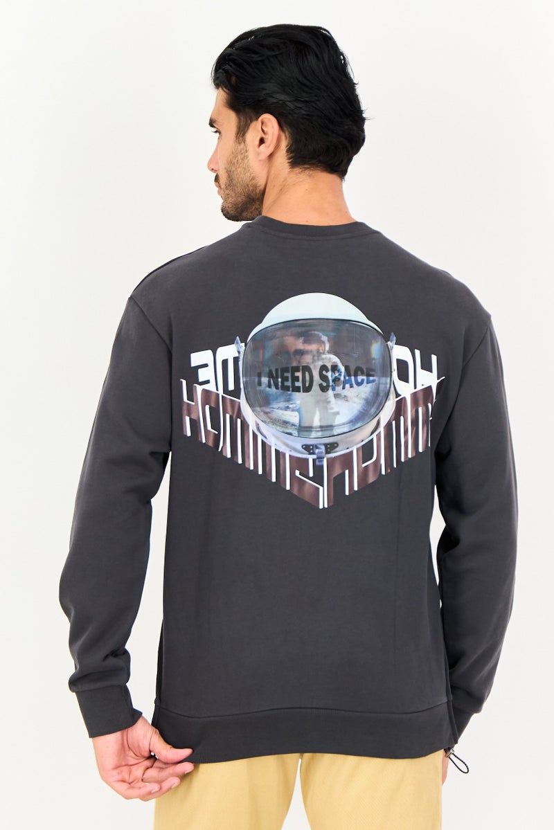 Selected Homme Men Regular Fit Long Sleeve Sweatshirt, Dark Grey - Image 4