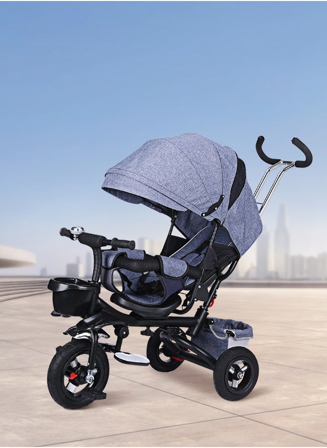 Soft Touch Kid Tricycle Stroller 4 In 1 Folding Baby Bike with Rotatable Seat and Adjustable Canopy Toddlers Bike for 1-6 Years Old  - Image 1