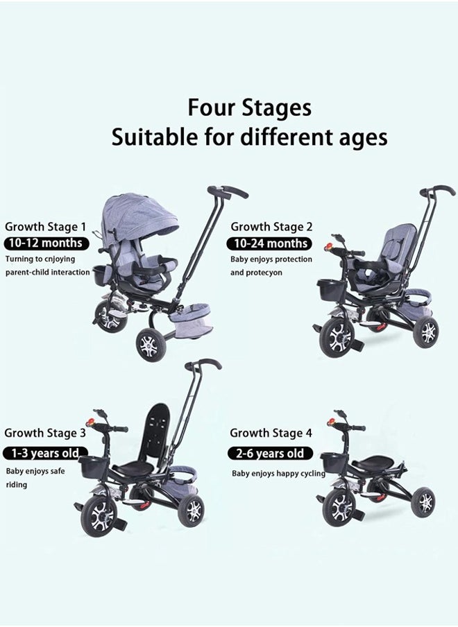 Soft Touch Kid Tricycle Stroller 4 In 1 Folding Baby Bike with Rotatable Seat and Adjustable Canopy Toddlers Bike for 1-6 Years Old  - Image 3