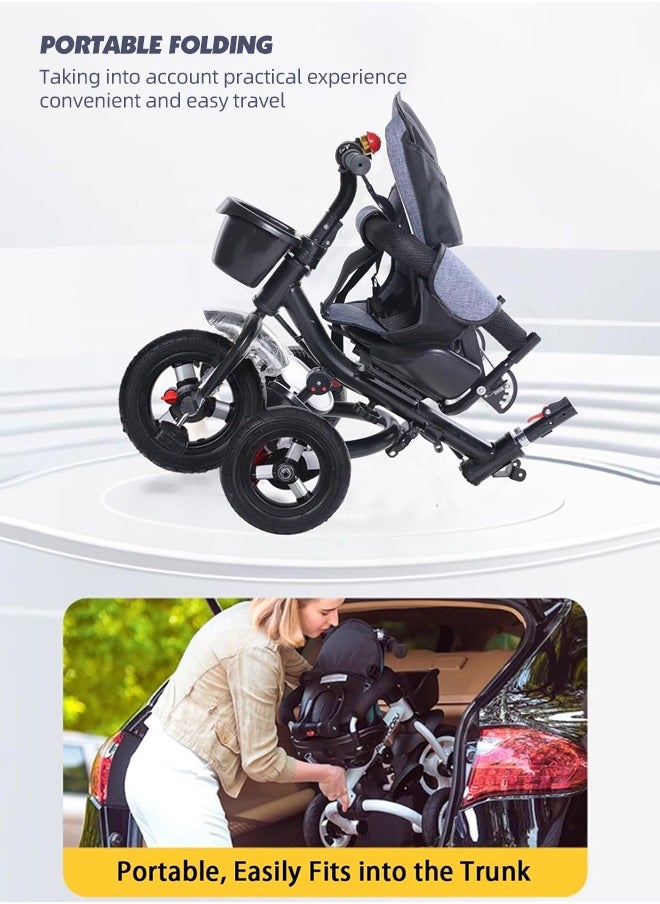 Soft Touch Kid Tricycle Stroller 4 In 1 Folding Baby Bike with Rotatable Seat and Adjustable Canopy Toddlers Bike for 1-6 Years Old  - Image 4
