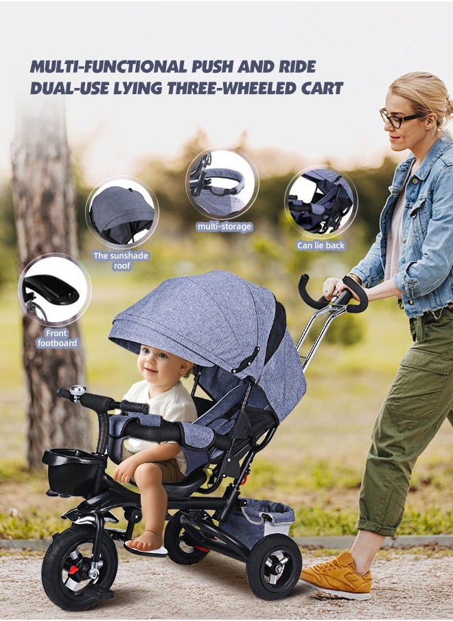 Soft Touch Kid Tricycle Stroller 4 In 1 Folding Baby Bike with Rotatable Seat and Adjustable Canopy Toddlers Bike for 1-6 Years Old  - Image 2