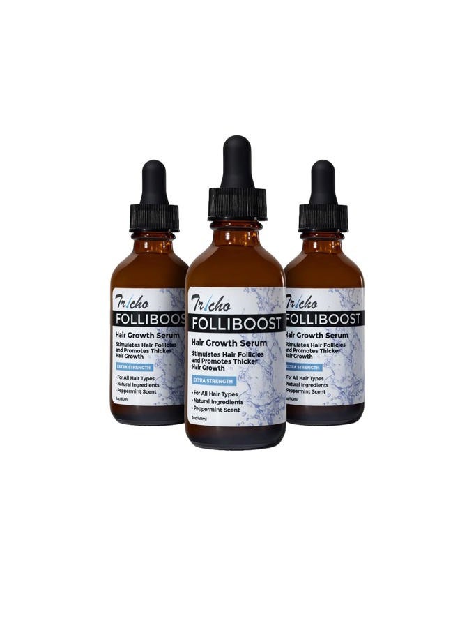 Folliboost Tricho Labs Folliboost Hair Growth Serum - Natural-Based Formula w/Biotin & Peppermint Oil - Hair Care for Thicker & Fuller Hair - 2oz, 3-Pack - Image 1