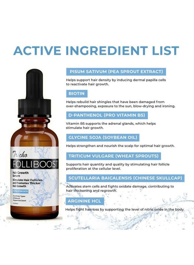 Folliboost Tricho Labs Folliboost Hair Growth Serum - Natural-Based Formula w/Biotin & Peppermint Oil - Hair Care for Thicker & Fuller Hair - 2oz, 3-Pack - Image 2