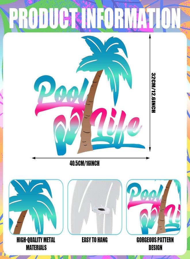 LEIFIDE Pool Life Metal Wall Art Decor 16 x 12.6 Inch Coastal Metal Wall Art Tropical Outdoor Swimming Pool Sign for Summer Beach Patio, Bathroom, Living Room - Image 2