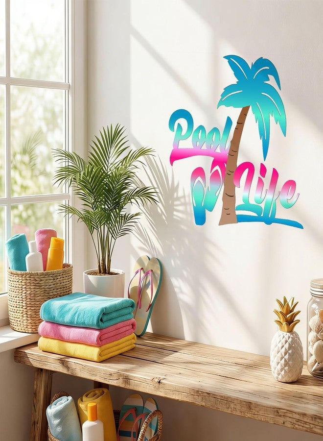 LEIFIDE Pool Life Metal Wall Art Decor 16 x 12.6 Inch Coastal Metal Wall Art Tropical Outdoor Swimming Pool Sign for Summer Beach Patio, Bathroom, Living Room - Image 3
