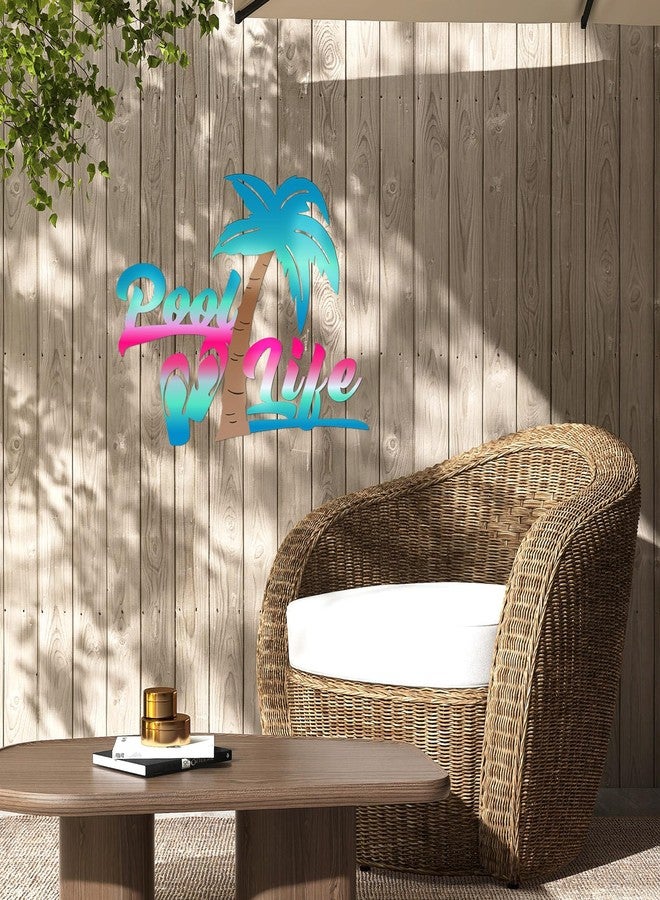 LEIFIDE Pool Life Metal Wall Art Decor 16 x 12.6 Inch Coastal Metal Wall Art Tropical Outdoor Swimming Pool Sign for Summer Beach Patio, Bathroom, Living Room - Image 4