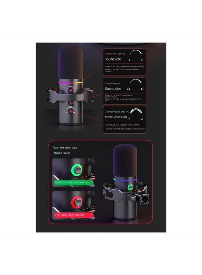 ميكروفون الألعاب الاحترافي ZFSZ WM8 USB - ميكروفون مكثف مزود بثلاثة أزرار تحكم وإضاءة RGB ديناميكية وحامل مقاوم للاهتزاز، يعمل بنظام التوصيل والتشغيل مع أجهزة الكمبيوتر/اللاب توب/PS5، بجودة استوديو للبث المباشر والبودكاست - Image 5