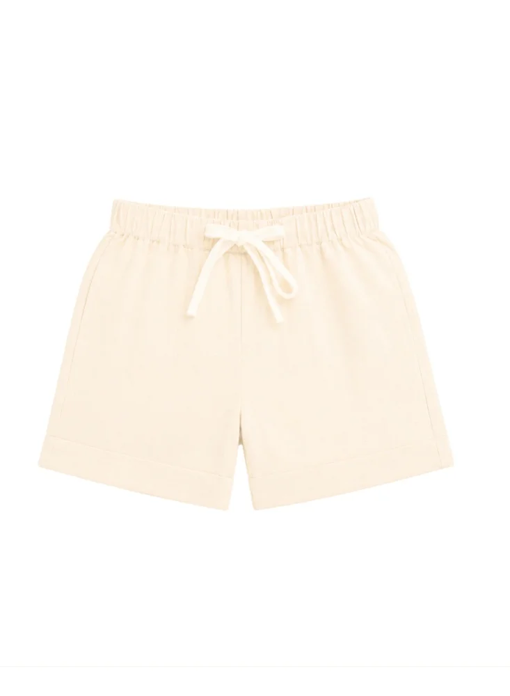 Luay Beige LUAY Boys Printed Linen Blend Co-Ord Set | Long Sleeve Shirt & Shorts Two-Piece Outfit | Lightweight Casual Wear for Boys for Men | Best Price UAE
