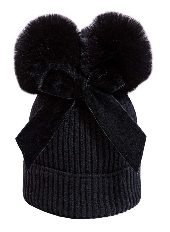 YATEEN Infant Toddler Baby Knitting Woolen Hat Winter Warm Double Pompom Beanie Cap with Bow - Image 2