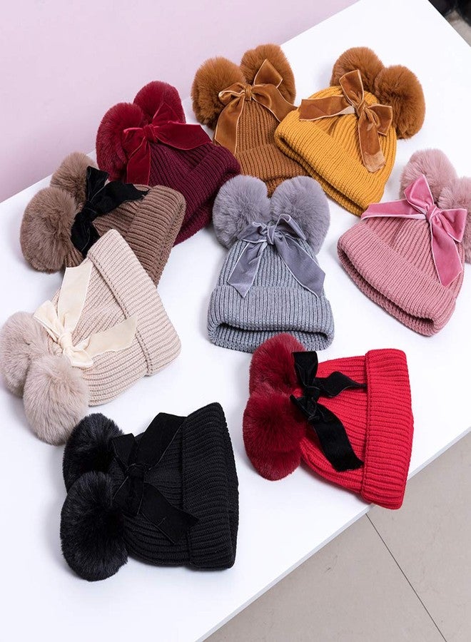 YATEEN Infant Toddler Baby Knitting Woolen Hat Winter Warm Double Pompom Beanie Cap with Bow - Image 4