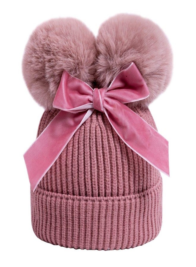 YATEEN Infant Toddler Baby Knitting Woolen Hat Winter Warm Double Pompom Beanie Cap with Bow - Image 3