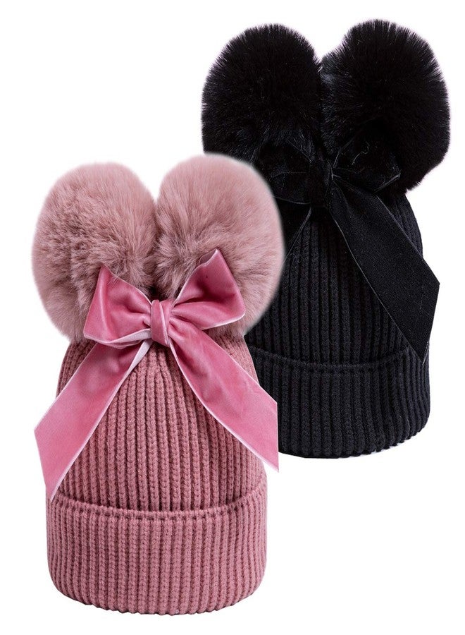 YATEEN Infant Toddler Baby Knitting Woolen Hat Winter Warm Double Pompom Beanie Cap with Bow - Image 1