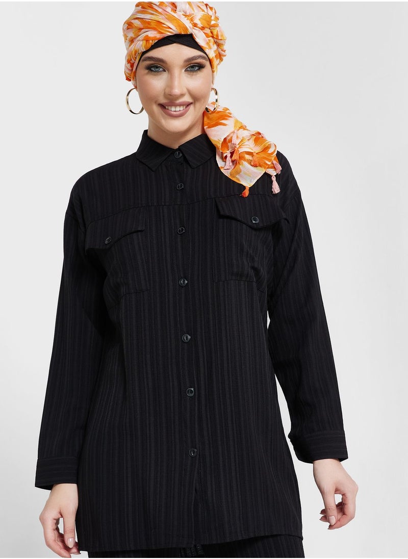 Khizana - Textured Button Down Top & Pant Set - Image 1