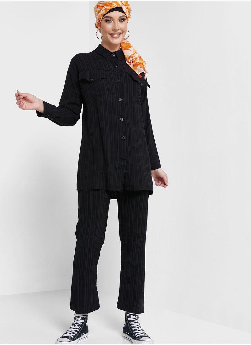 Khizana - Textured Button Down Top & Pant Set - Image 1
