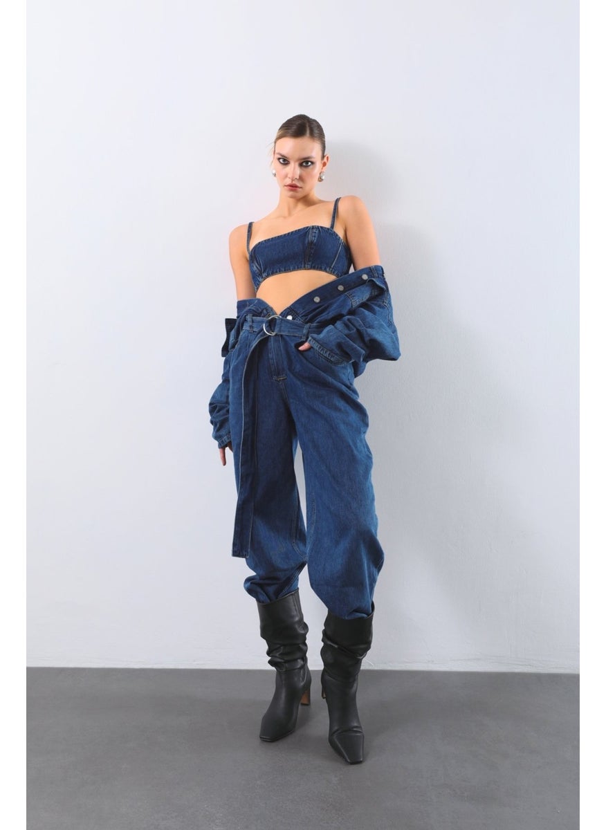 Banny Jeans - جمبسوت جينز نسائي بحجم كبير لون أزرق داكن - Image 1