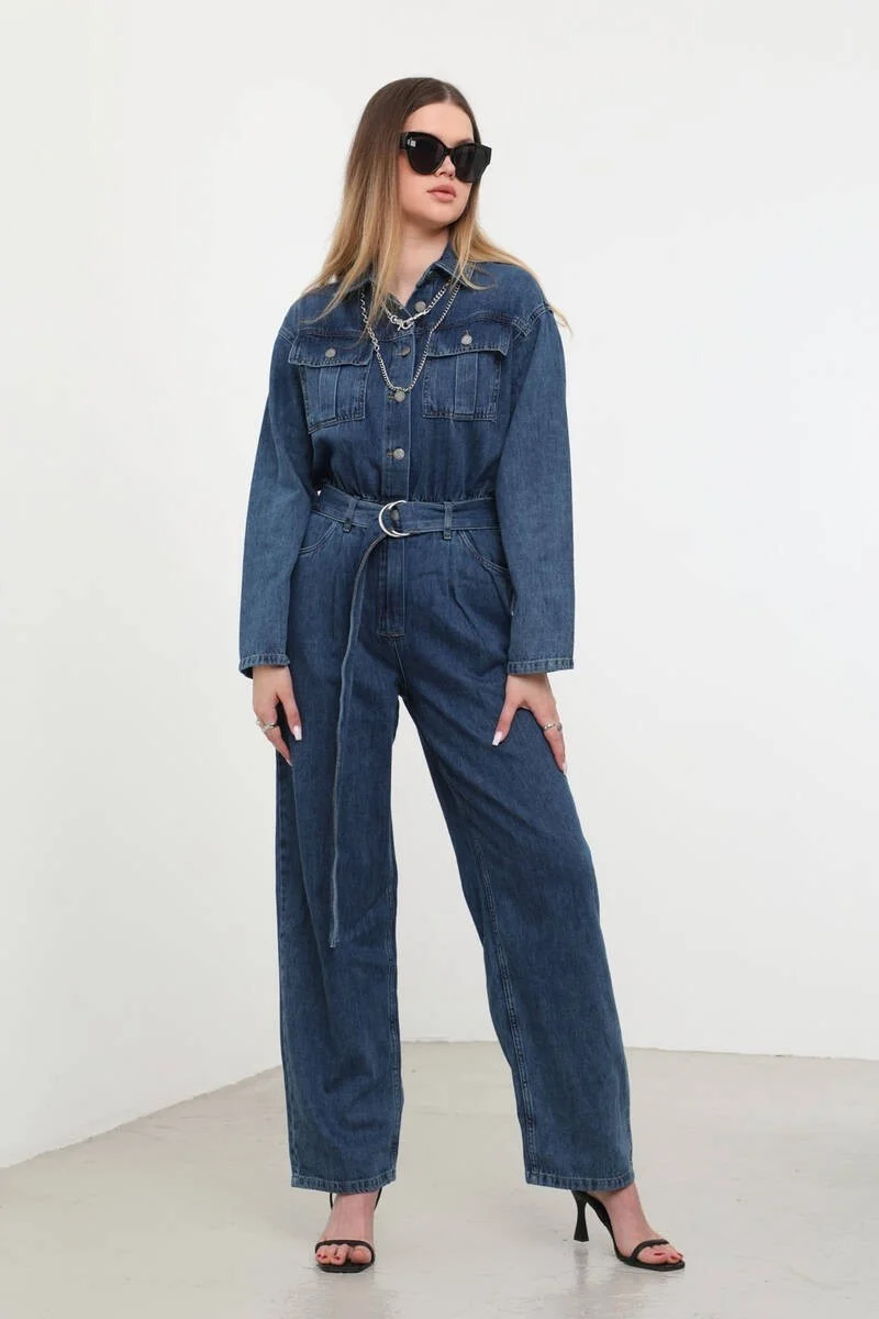 باني جينز Women's Oversize Jean Jumpsuit Dark Blue