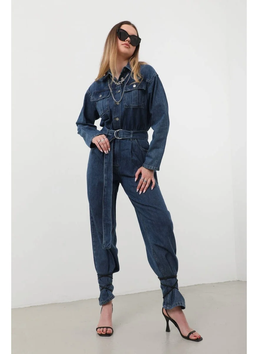 Banny Jeans Women's Oversize Jean Jumpsuit Dark Blue