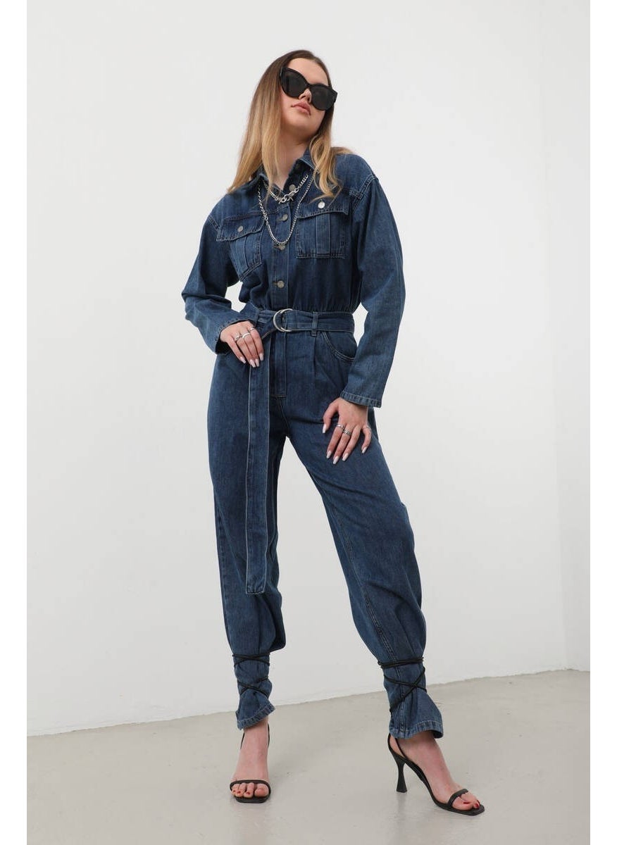 Banny Jeans - جمبسوت جينز نسائي بحجم كبير لون أزرق داكن - Image 1