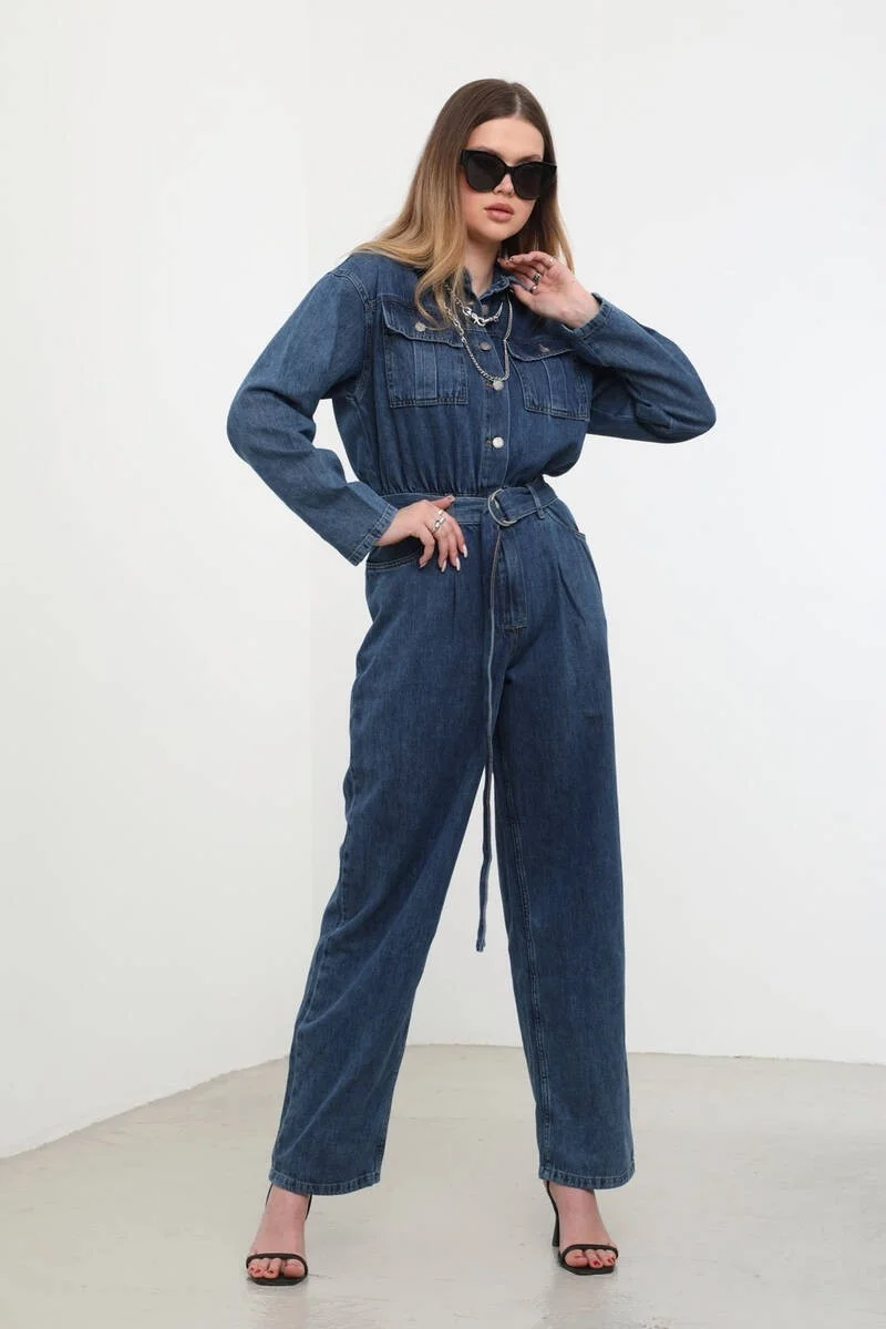 باني جينز Women's Oversize Jean Jumpsuit Dark Blue