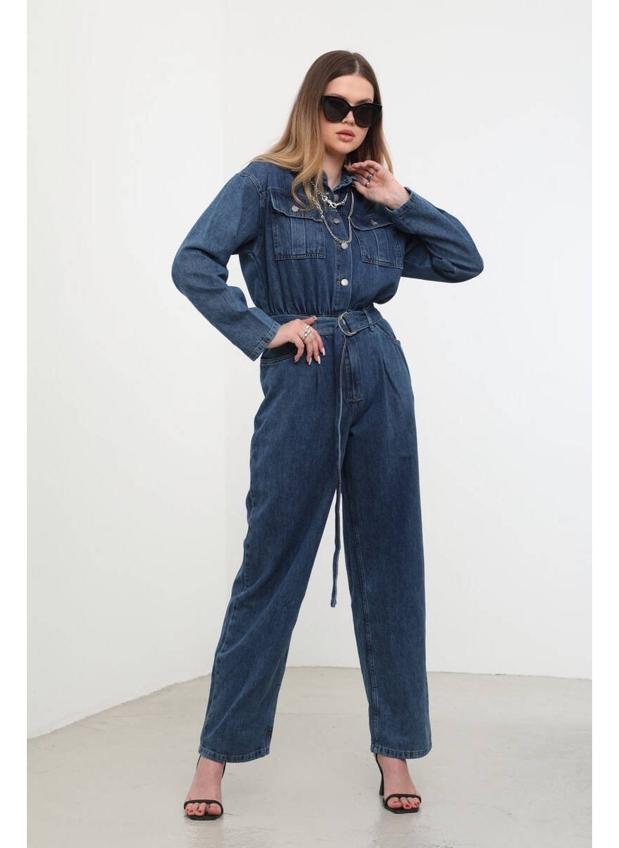 Banny Jeans - جمبسوت جينز نسائي بحجم كبير لون أزرق داكن - Image 1