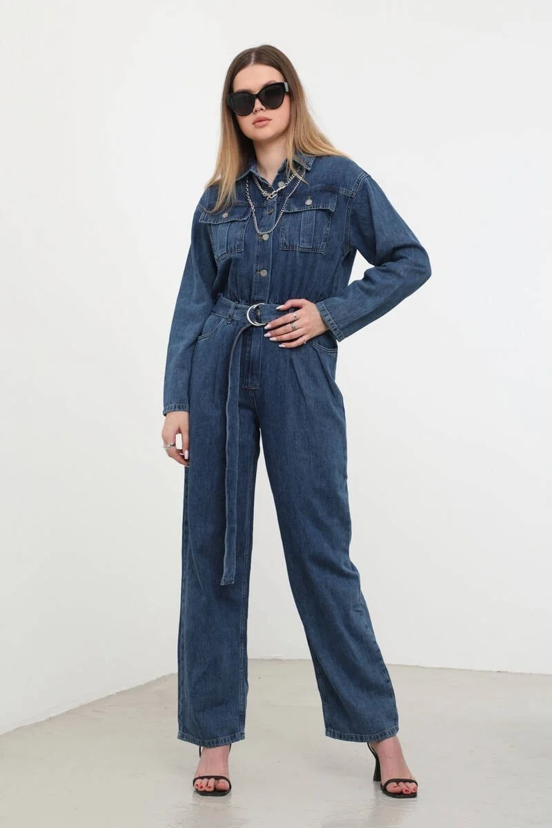 باني جينز Women's Oversize Jean Jumpsuit Dark Blue