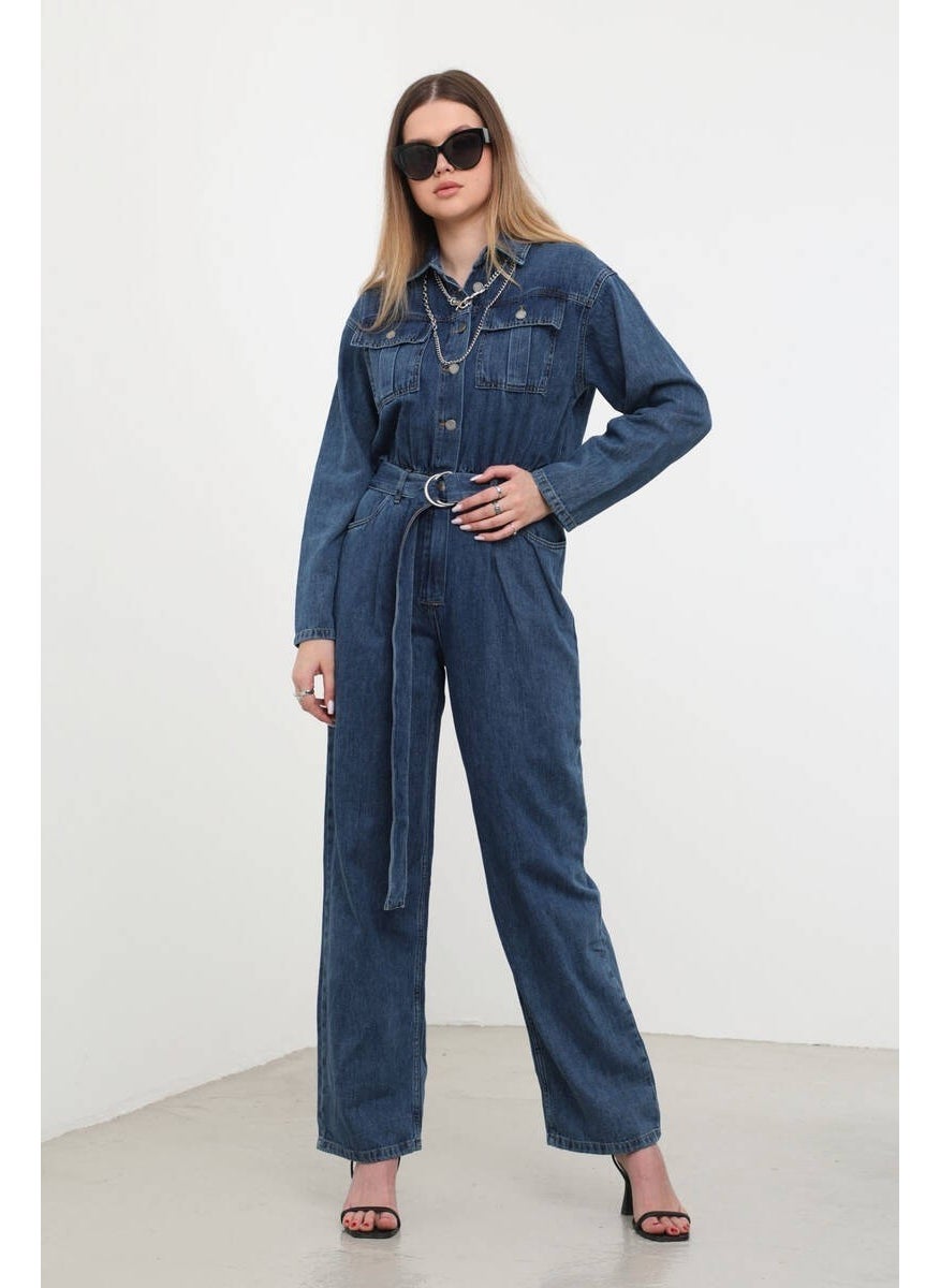 Banny Jeans - جمبسوت جينز نسائي بحجم كبير لون أزرق داكن - Image 1