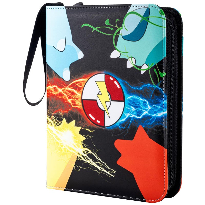 Jravkfi Card Binder 4 Pocket with 50 Removable SleevesCan Hold 400 Cards3Ring Zipper Sports Book is Gifts for Boys and GirlsBlack - Image 2