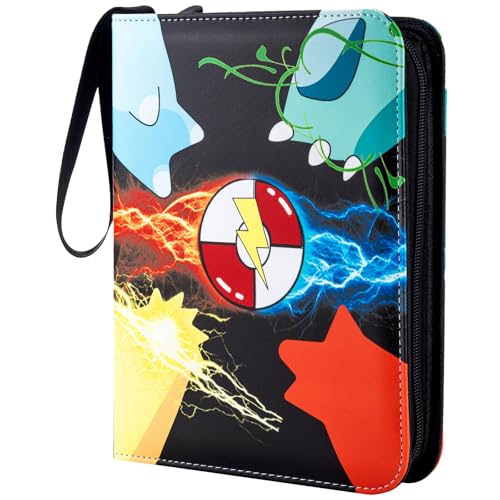 Jravkfi Card Binder 4 Pocket with 50 Removable SleevesCan Hold 400 Cards3Ring Zipper Sports Book is Gifts for Boys and GirlsBlack - Image 1
