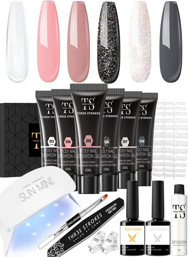 THR3E STROKES Poly Nail Gel Extension Kit for Builder Gel UV Nail Art Kit Nail Extension Set (Nude, Pink, White) (62 Items in the set)( MINIMUM 180S TO DRY)(BEGGINERS KIT) (3) - Image 1