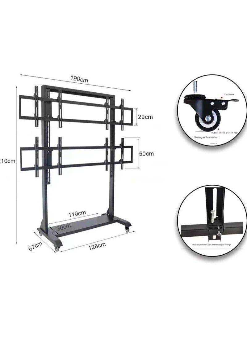 سكيل تك عربة حائط فيديو SH 8565VFS بأربع شاشات لشاشات LED/LCD مقاس 42-55 بوصة، VESA 600x400، حامل تلفزيون متنقل عالي التحمل، أقصى حمولة 160 كجم - أسود - Image 3