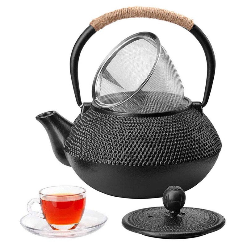 HwaGui Japanese Tetsubin Cast Iron Teapot Iron Tea Pot with Infuser for Loose Tea Cast Iron Tea Kettle Stovetop Safe Teapot Coated with Enameled Interior 600ml20oz