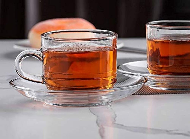 Cloudsell Roma Glass Tea Cup and Saucer Set, Clear Cups, 180 ml Capacity (Set of 4-4 Cup and 4 Saucer) - Image 1