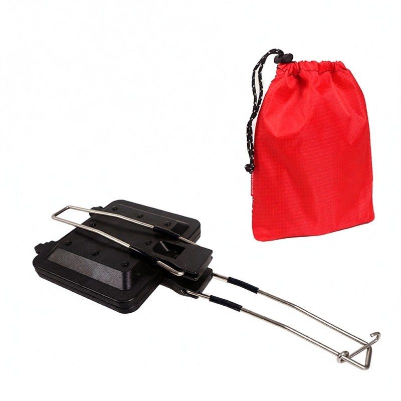 CLS Outdoor Folding Handle Muffin Sandwich Baking Pan: 1 Black Aluminum Alloy Dual-Sides Pan - Even Heating Detachable Tray for Outdoor Camping Breakfast Cooking - Image 1