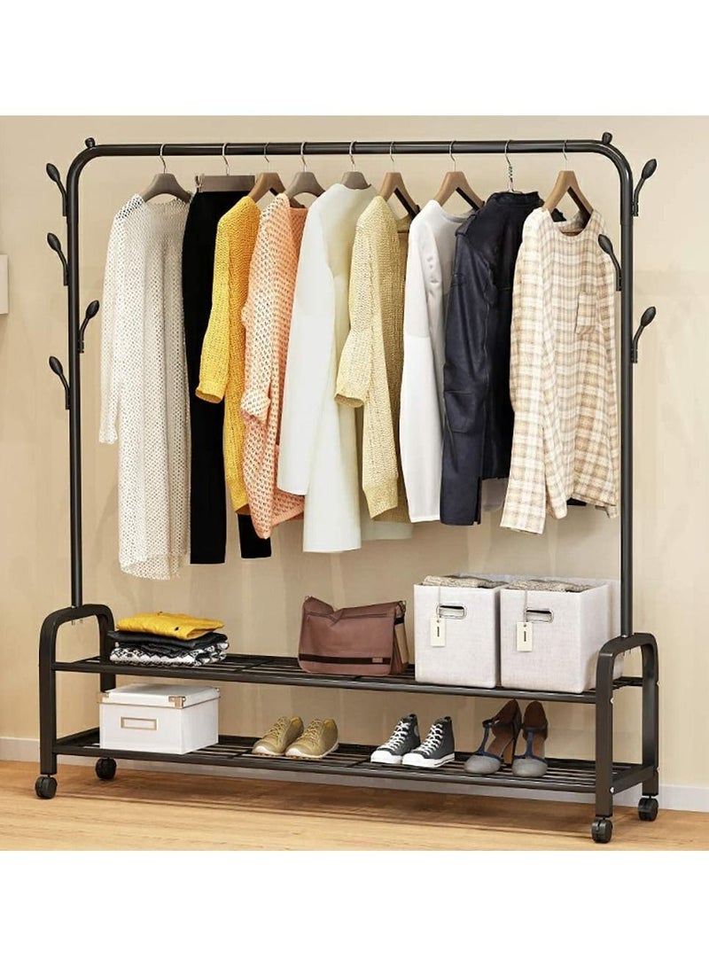 Heavy Duty Metal Garment Rack Rail Rolling Hanging Coat Rack Shelf Stand Closet Organizer Clothes Wardrobe with Wheel Design for Home Bedroom Easy to Assemble - Image 2