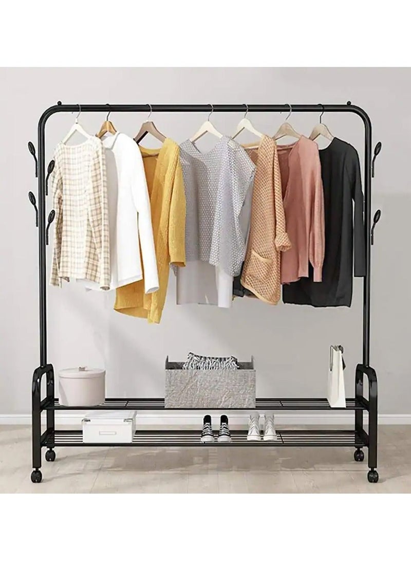 Heavy Duty Metal Garment Rack Rail Rolling Hanging Coat Rack Shelf Stand Closet Organizer Clothes Wardrobe with Wheel Design for Home Bedroom Easy to Assemble - Image 1