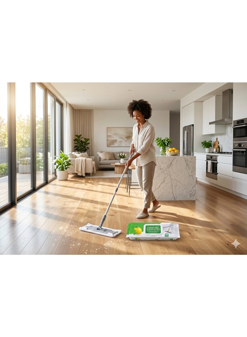 4basix Clean Wet Floor Wipes Multipurpose Disposable Mop Wipes (Pack of 20) for Floor Maintenance Lemon Fresh Scent Quick Cleaning Dust Dirt Removal for Tile Wood Marble and Laminate Surfaces - Image 4