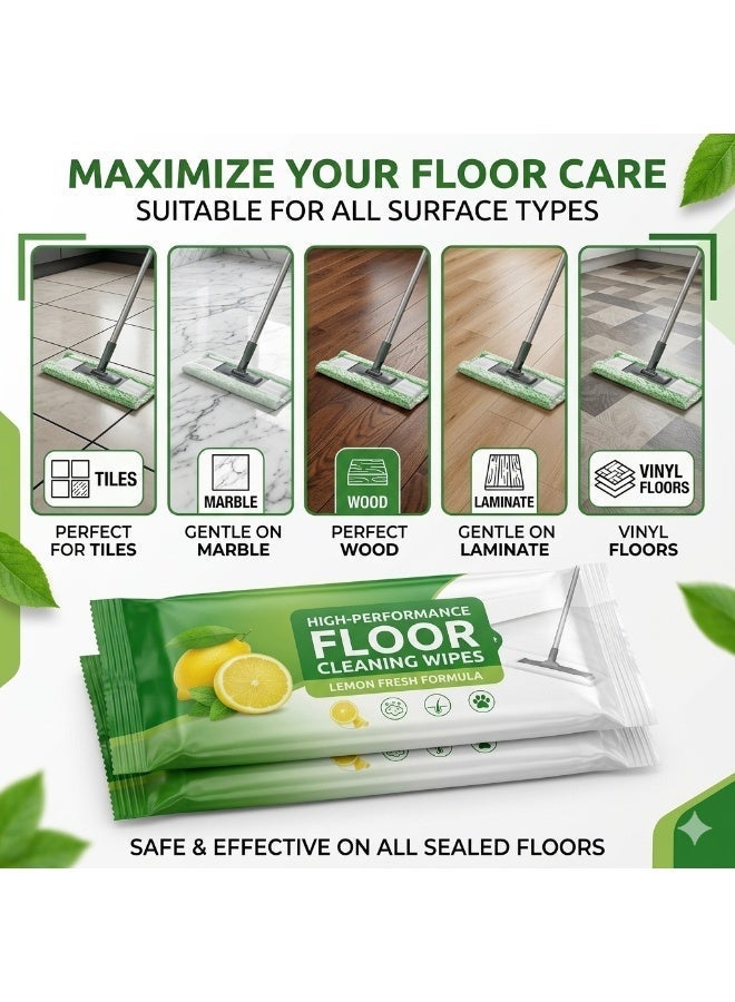 4basix Clean Wet Floor Wipes Multipurpose Disposable Mop Wipes (Pack of 20) for Floor Maintenance Lemon Fresh Scent Quick Cleaning Dust Dirt Removal for Tile Wood Marble and Laminate Surfaces - Image 2