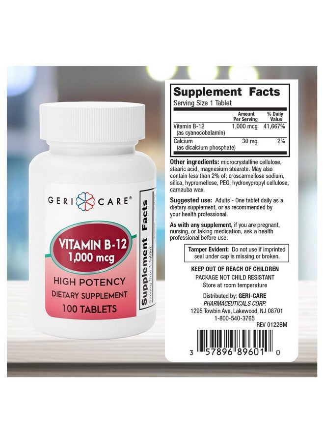 GeriCare Vitamin B-12 1000mcg High Potency Tablets, Premium Dietary Supplement for Boosting Energy, Supporting Brain Health, and Maintaining a Healthy Nervous System 100 Count (Pack of 1) - Image 3