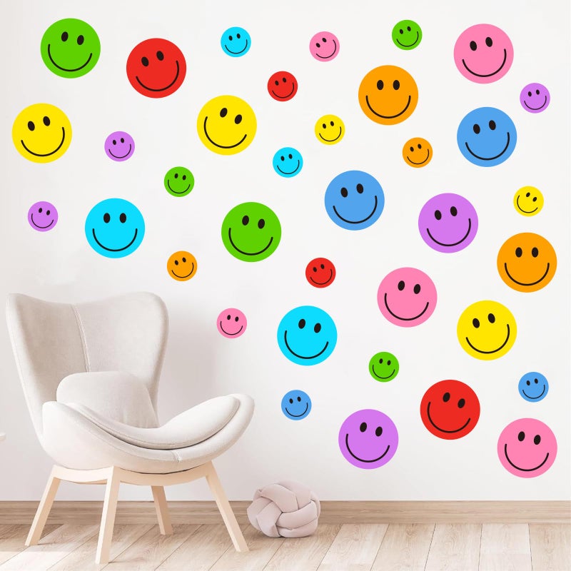 Whaline 8 Sheet Smile Face Wall Decals Colorful Happy Face Wall Stickers Cute Mural Walls Decor for Classroom Home Office Party Nursery - Image 2