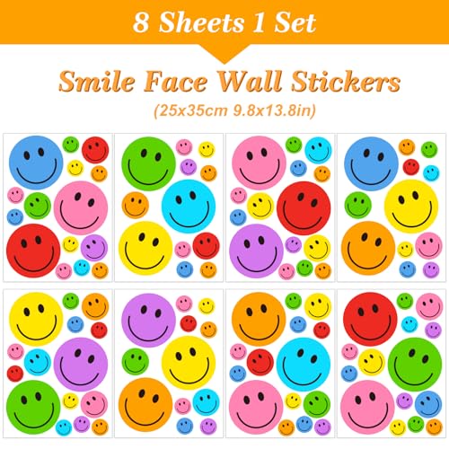 Whaline 8 Sheet Smile Face Wall Decals Colorful Happy Face Wall Stickers Cute Mural Walls Decor for Classroom Home Office Party Nursery - Image 3