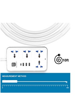 ELONSEY Universal Power Extension Cord with 4 Power Sockets and 3 USB Slots 4 Way Power Strip with USB C PD Charging Slots Extension Lead 3m - White  - Image 4