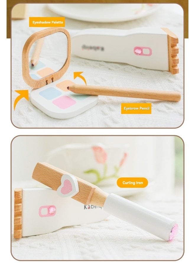 SHABILI 14PCS Wooden Pretend Makeup Kit for Girls – Beauty Role Play Toy Set with Storage Bag – Gift for Kids Aged 3+ - Image 5