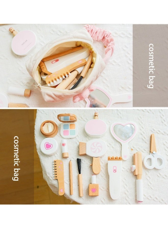 SHABILI 14PCS Wooden Pretend Makeup Kit for Girls – Beauty Role Play Toy Set with Storage Bag – Gift for Kids Aged 3+ - Image 3