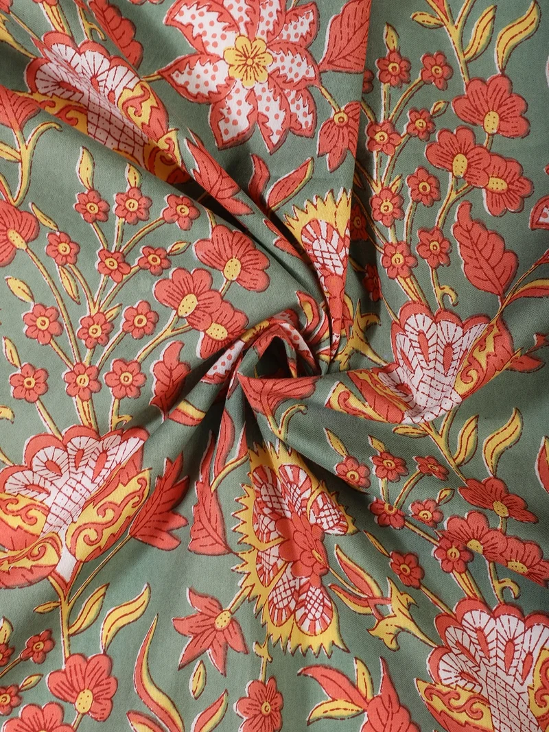 أيه كيه إس Mughal Floral Print Fabric in Sage Green