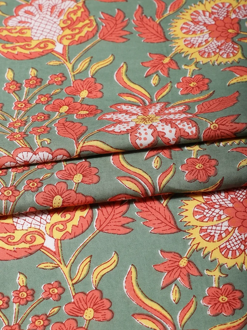 أيه كيه إس Mughal Floral Print Fabric in Sage Green