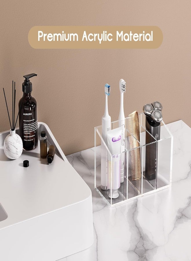 HOMANLY Clear Makeup Brush Holder Organizer - Acrylic Cosmetic Storage for Vanity Countertops, 3 Slots Each, Pack of 2 - Image 5