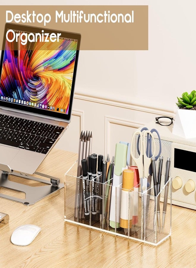 HOMANLY Clear Makeup Brush Holder Organizer - Acrylic Cosmetic Storage for Vanity Countertops, 3 Slots Each, Pack of 2 - Image 3